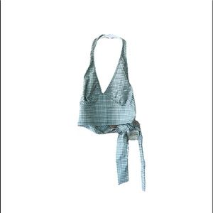 Altar’d State Green/Ivory V-neck Halter Top